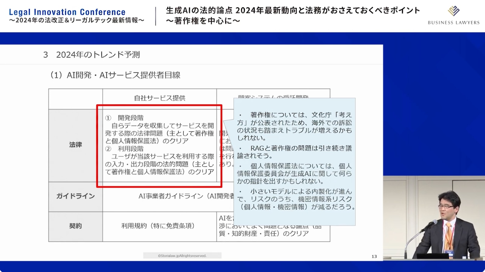 2024年のトレンド予測をAIの開発者、提供者、利用者に分けて解説するSTORIA法律事務所 パートナー 柿沼太一弁護士