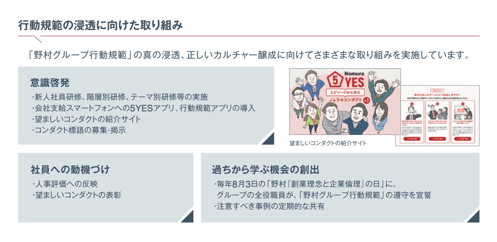 行動規範の浸透のための取組みの一例