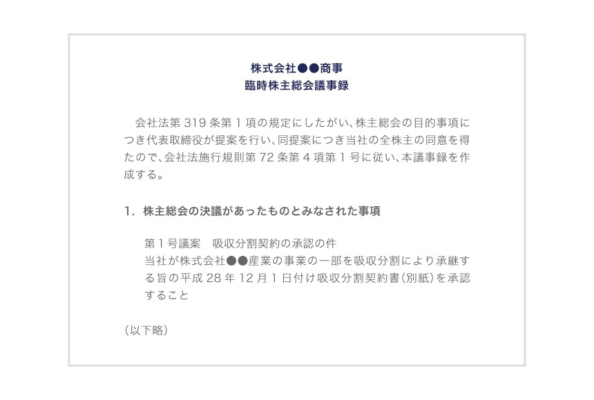 株主総会決議を省略する場合の議事録の記載例