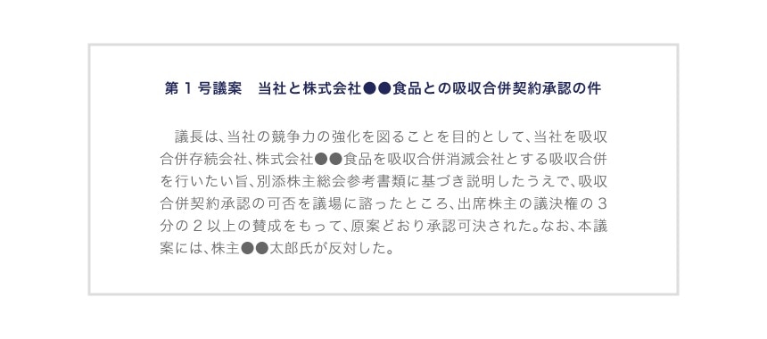 反対株主が存在した場合の記載例