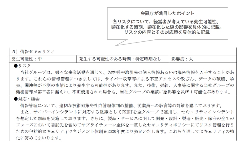 「事業等のリスク」に関する開示