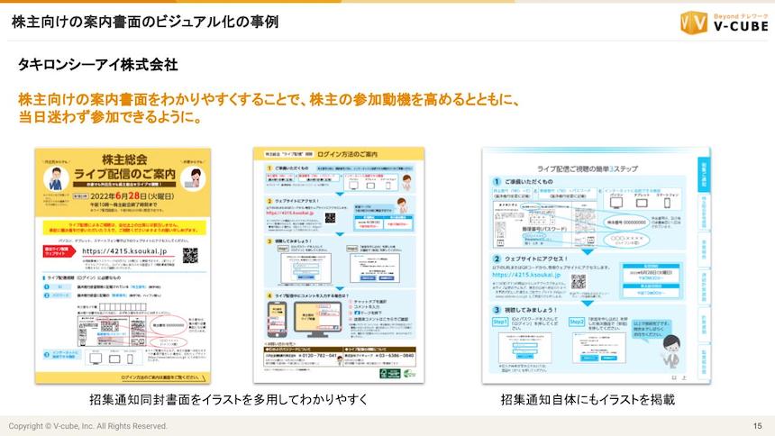 タキロンシーアイ株式会社の株主向け案内書面のビジュアル化事例（出典：株式会社ブイキューブ）