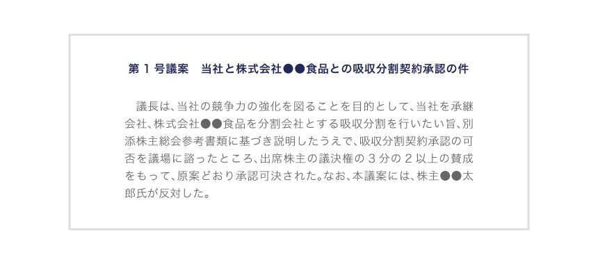 反対株主が存在した場合の記載例