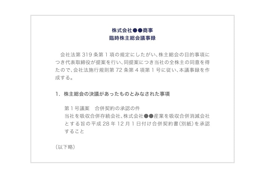 株主総会決議を省略する場合の議事録の記載例