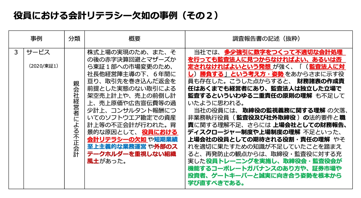 役員における会計リテラシー欠如の事例（その2）